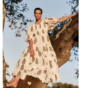 Tuckernuck SZ Block Prints aneeza stamp alice dress deep slate green size XS new